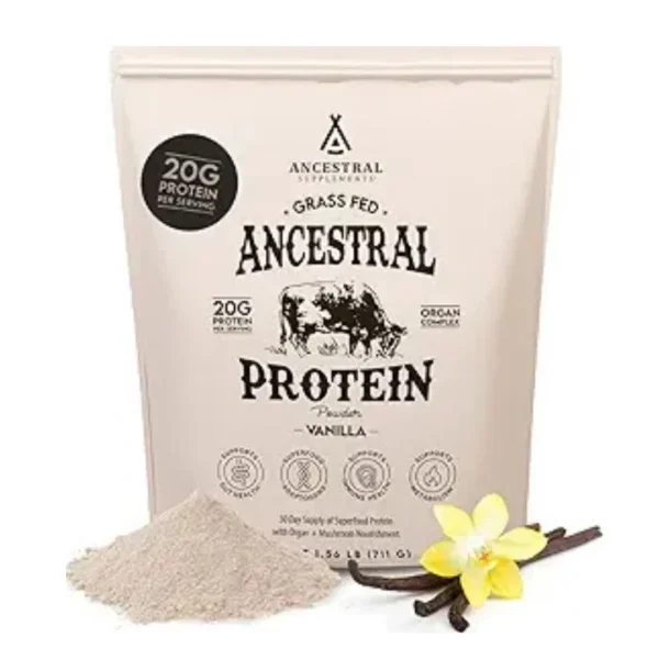 Ancestral Supplements Grass Fed Protein Powder Vanilla 30 Servings