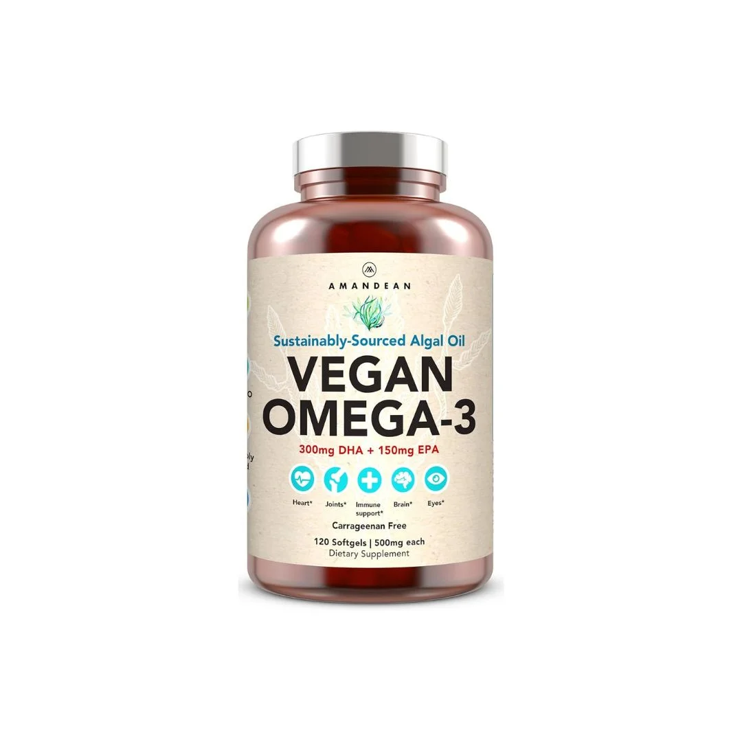 Amandean Vegan Omega 3 Algae DHA EPA Fish Oil Free Softgels 120ct