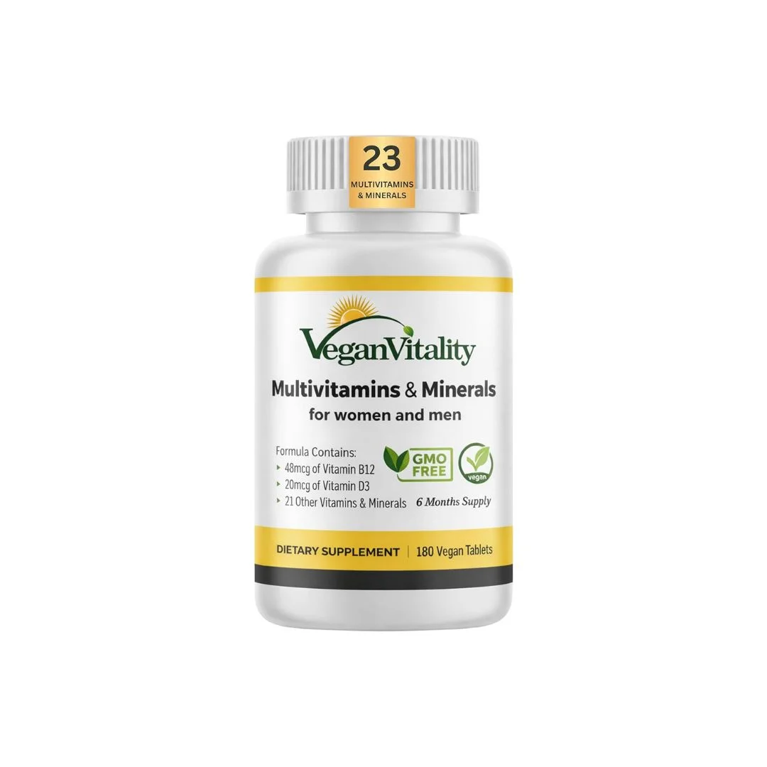 Vegan Vitality Multivitamins with B12 D3 K2, 180 Tablets