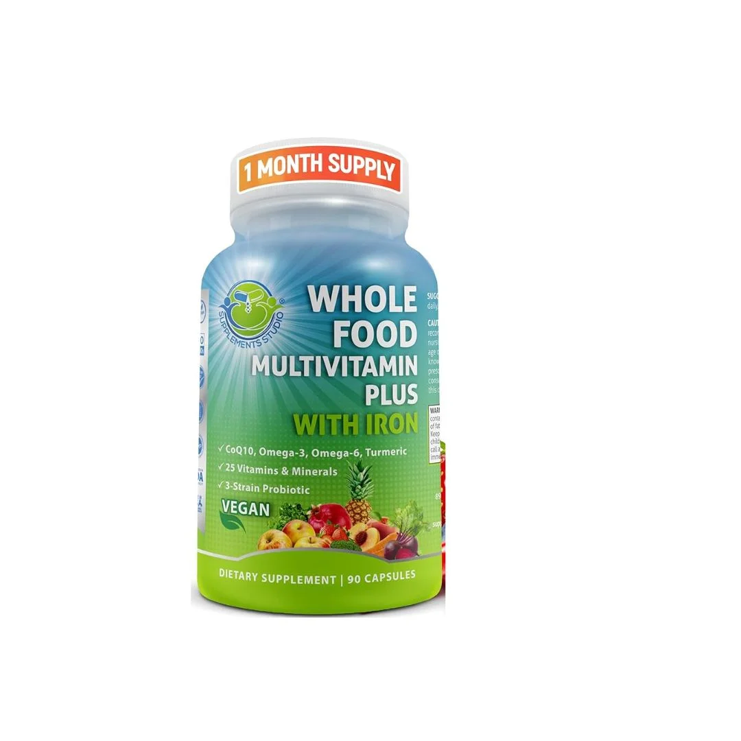 Vegan Whole Food Multivitamin with Iron, Probiotics & Omegas, 90